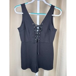 Vintage Y2K Contempo Casuals Black Lace Up Romper Club Mini Jumpsuit Shorts M